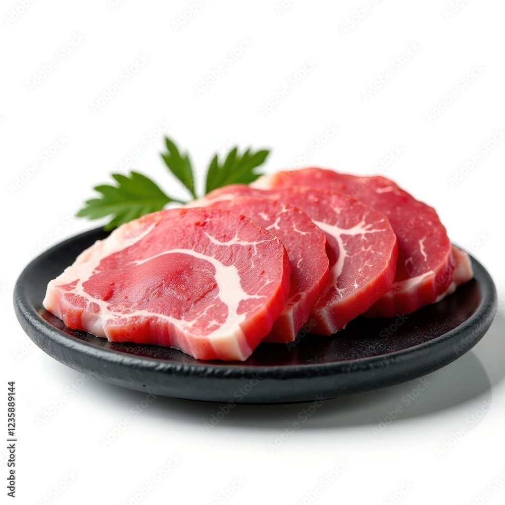 Raw Pork Slices on Stone Plate - Gourmet Food Photography Raw Pork Slices on Stone Plate - Gourmet Food Photography