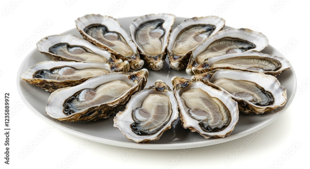 Fresh Oysters on a Plate Raw Seafood Gourmet Food Delicious Delicacy Close Up Overhead Shot Fresh Oysters on a Plate Raw Seafood Gourmet Food Delicious Delicacy Close Up Overhead Shot