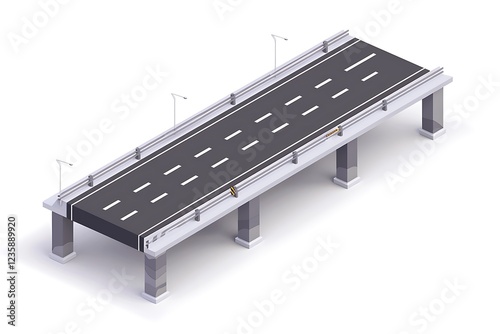 Isometric View of Elevated Road with Street Lights and Barrier