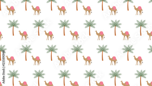 Camel and Palm tree seamless pattern. Arabian, middle eastern culture. for background, packaging, print, etc