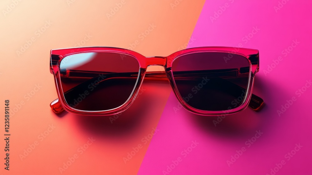 Stylish 3D sunglasses with bold frames, vibrant one-color background Stylish 3D sunglasses with bold frames, vibrant one-color background