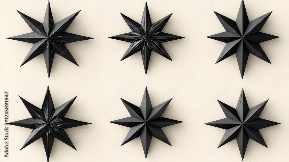 Obraz premium Black Decorative Star Shapes on a Light Background Ideal for Modern Design, Interior Decor, or Seasonal Celebrations with Versatile Applications in Various Concepts