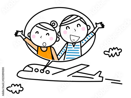 飛行機で旅行する男女