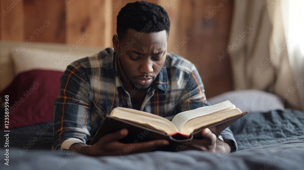 American African Prayer Man Studying Bible Book, American African Prayer Man Studying Bible Book,