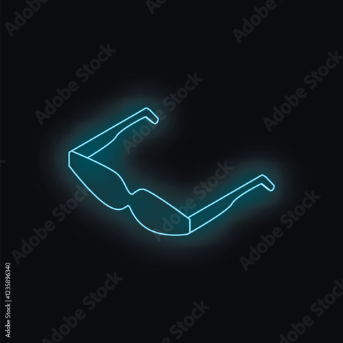 Futuristic neon blue glasses glowing on a black background, representing virtual reality, metaverse, and modern technology