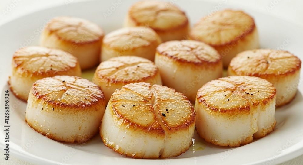 Delicious Pan Seared Scallops Gourmet Seafood Appetizer Close Up Food Photography Delicious Pan Seared Scallops Gourmet Seafood Appetizer Close Up Food Photography