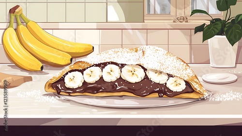 Delicious banana pastry on kitchen countertop photo