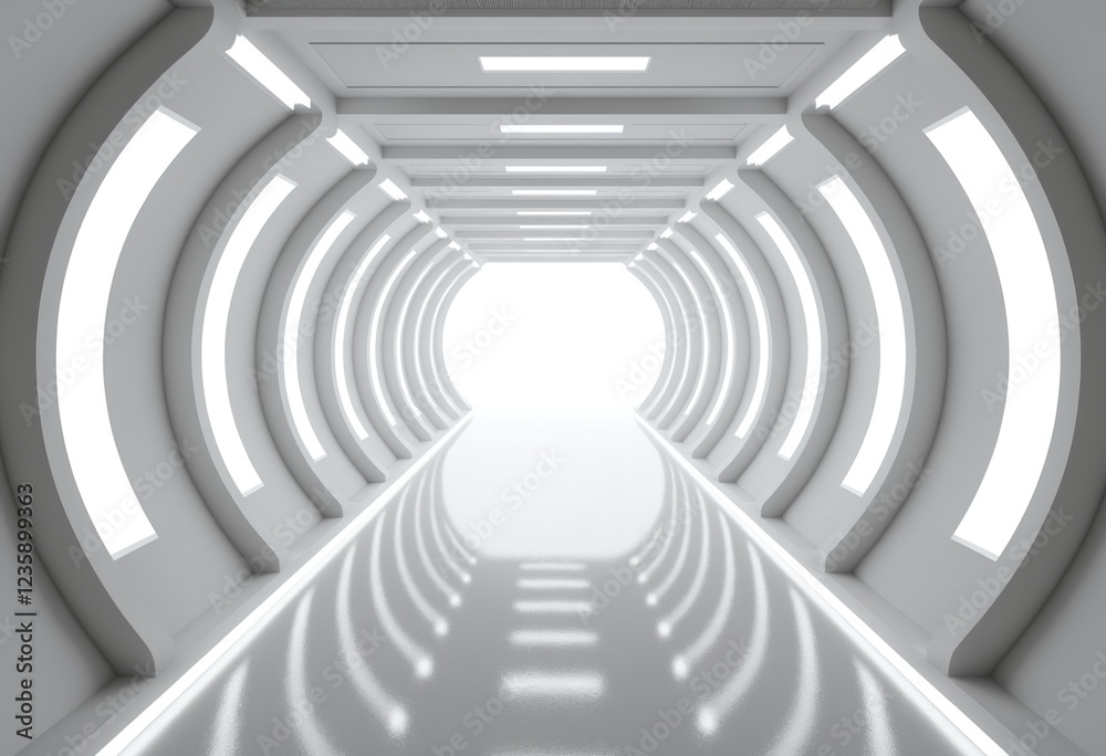Fototapeta premium Empty white Empty Sci-Fi modern futuristic hallway in modern building white corridor technology for background