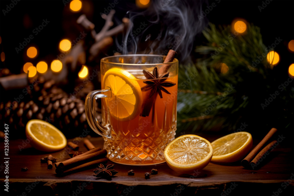 hot lemon tea with cinnamon on background hot lemon tea with cinnamon on background