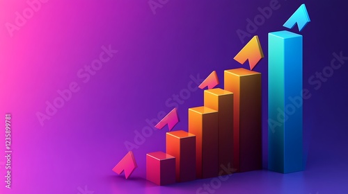 3D Graph Showing Growth, Colorful Background, Abstract, Graphic, Visual Presentation photo