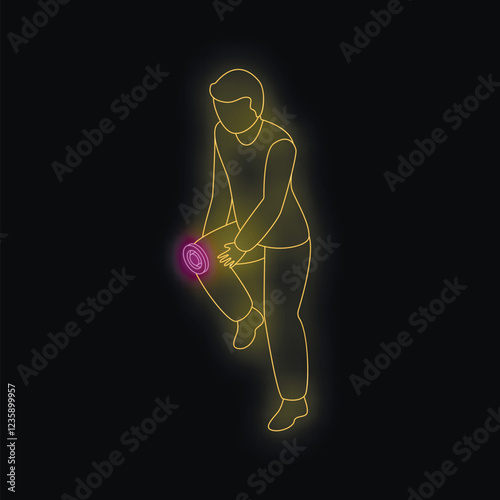 Neon style illustration of a man holding his painful knee, representing joint problems and health issues