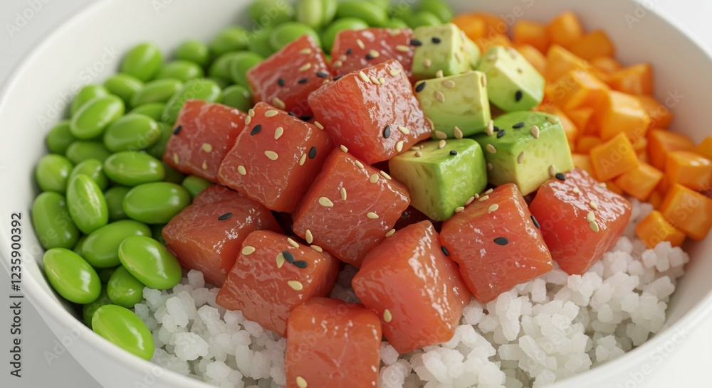 Delicious Poke Bowl with Tuna Avocado Edamame and Rice Delicious Poke Bowl with Tuna Avocado Edamame and Rice