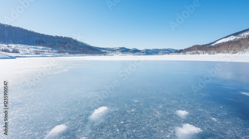 Wallpaper Mural Frozen Lake Winter Landscape Serene Snow Covered Hills and Clear Blue Sky Torontodigital.ca