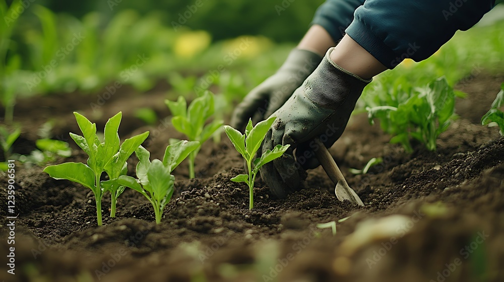 Gardener Planting Seedlings in Soil Gardener Planting Seedlings in Soil