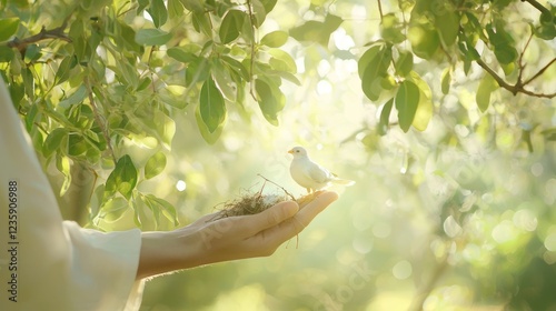 Gentle Occupant in Tranquil Orchard with Soft Morning Light