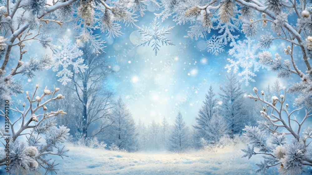 Fototapeta premium Winter Wonderland Scene with Frosty Vines and Snowflakes