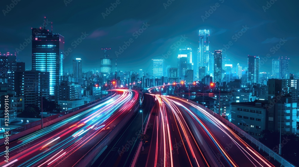 Fototapeta premium Dynamic Cityscape at Night with Light Trails