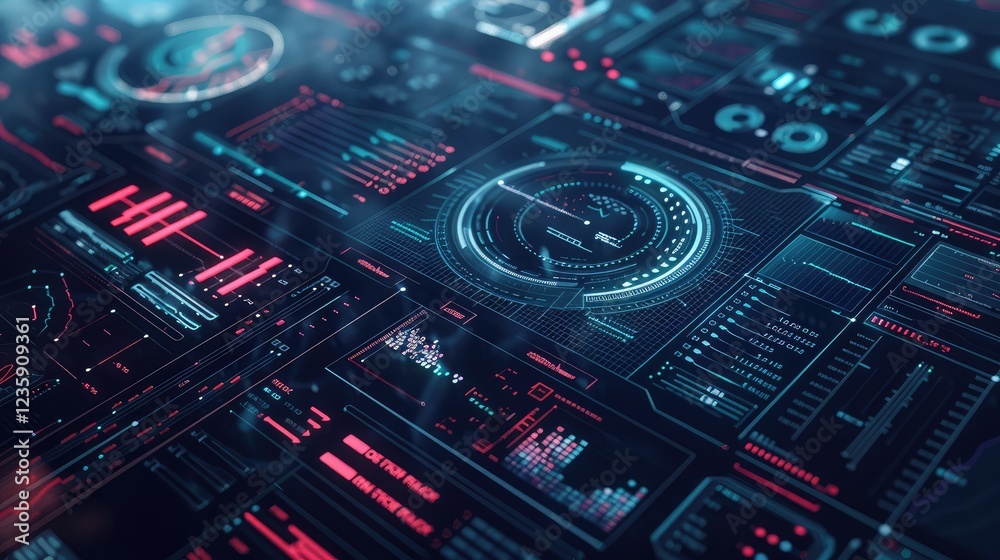 Futuristic Digital Data Interface with Holographic Elements