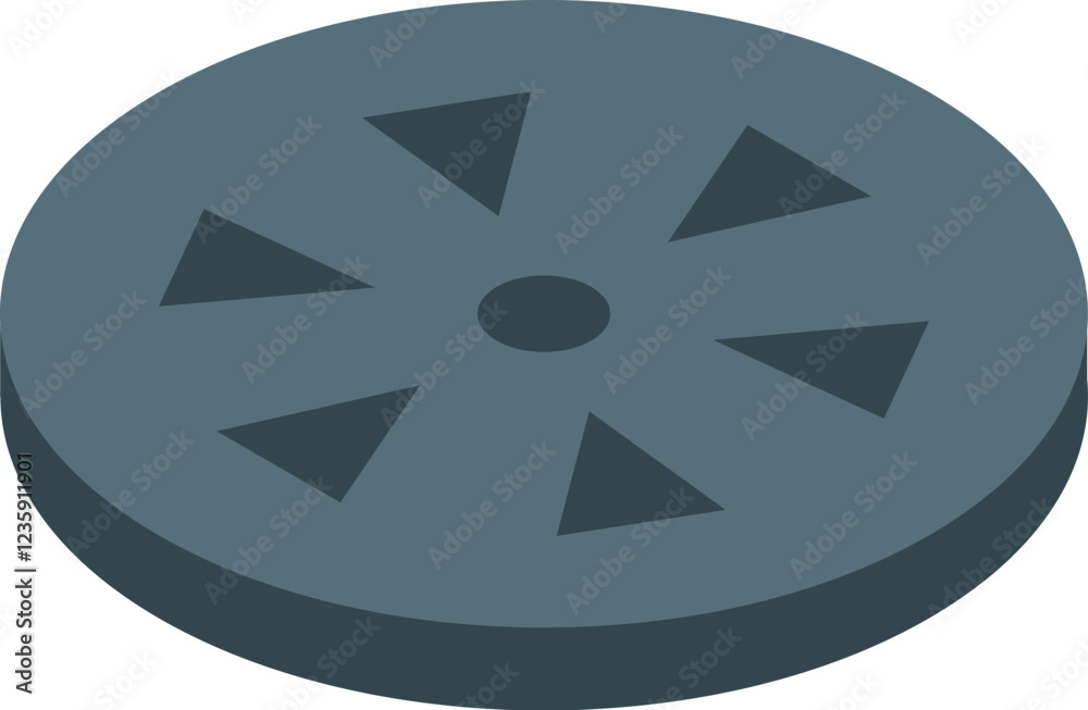 Fototapeta premium Isometric view of a circular manhole cover featuring triangular holes, indicating a potential hazard