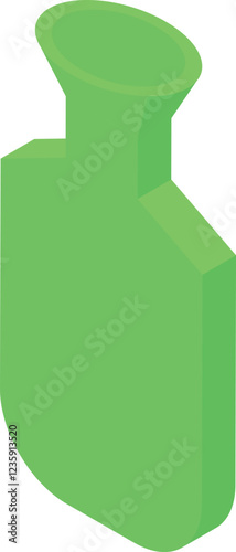 Isometric view of a green hot water bottle, offering a source of warmth and comfort