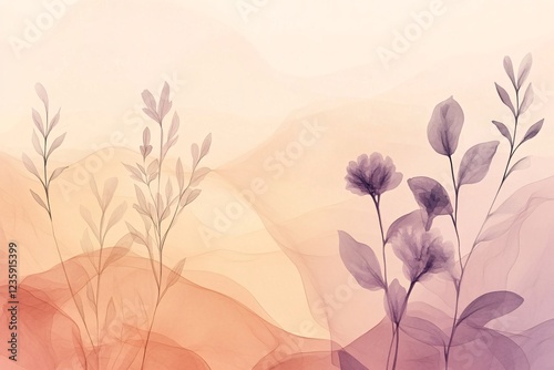 Abstract Floral Artwork Featuring Delicate Plants and Soft Hues
