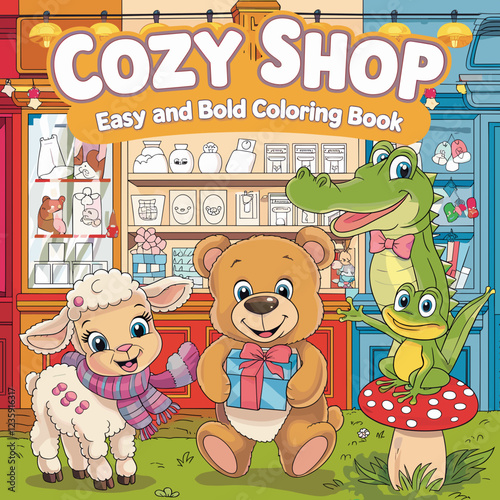 cute coloring book cover, cover, cute kids illustration, cartoon cover, cartoon illustration, kawaii coloring, easy and bold, kawaii cover, cozy, cozy cover, fuzzy, hygge, coloring pages, adult colori