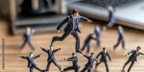 Businessperson Stopping Falling Persons On Desk, 