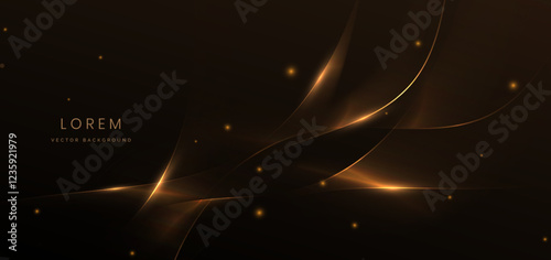 Abstract glowing gold wave lines on dark  background with lighting effect glitter and sparkle.