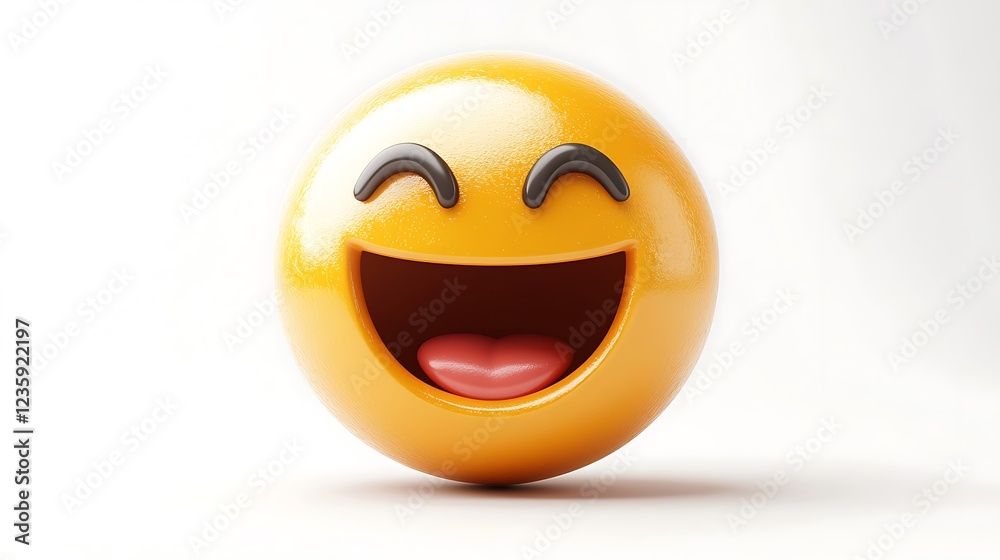 Fototapeta premium 3D Smiling Emoji Laughing Against White Background. Possible use Stock photo for social media