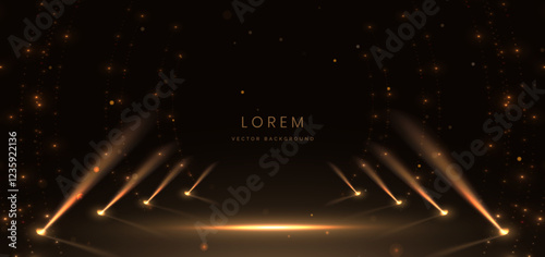 Stage gold sportlight on black background with lighting effect and sparkle.