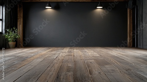 Wallpaper Mural Dark room, wooden floor, empty wall, plant, industrial design, background for product display Torontodigital.ca