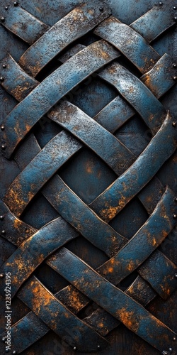 Intricate woven metal design artistic display industrial setting close-up view abstract concept