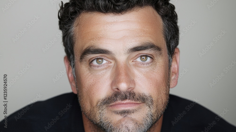 Obraz premium Man's portrait, serious expression, studio background, headshot