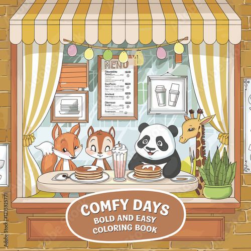 cute coloring book cover, cover, cute kids illustration, cartoon cover, cartoon illustration, kawaii coloring, easy and bold, kawaii cover, cozy, cozy cover, fuzzy, hygge, coloring pages, adult colori
