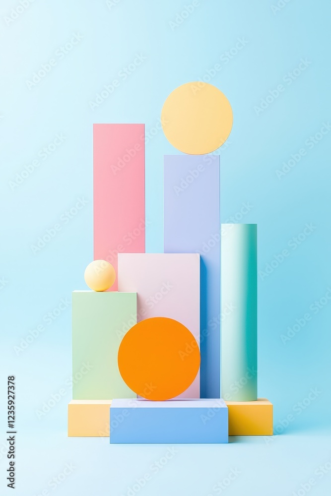 A colorful stack of blocks with a yellow ball in the middle A colorful stack of blocks with a yellow ball in the middle