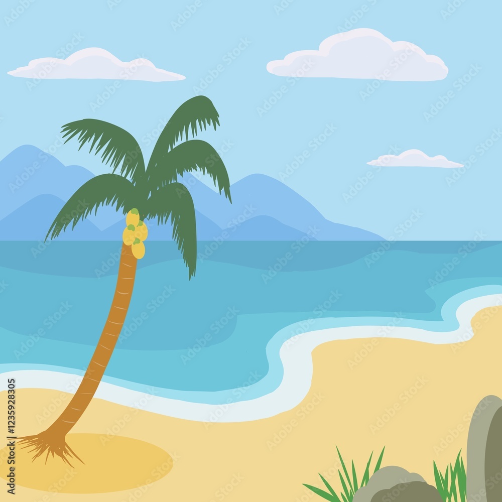 Fototapeta premium palm tree on the beach. Landscape Background 