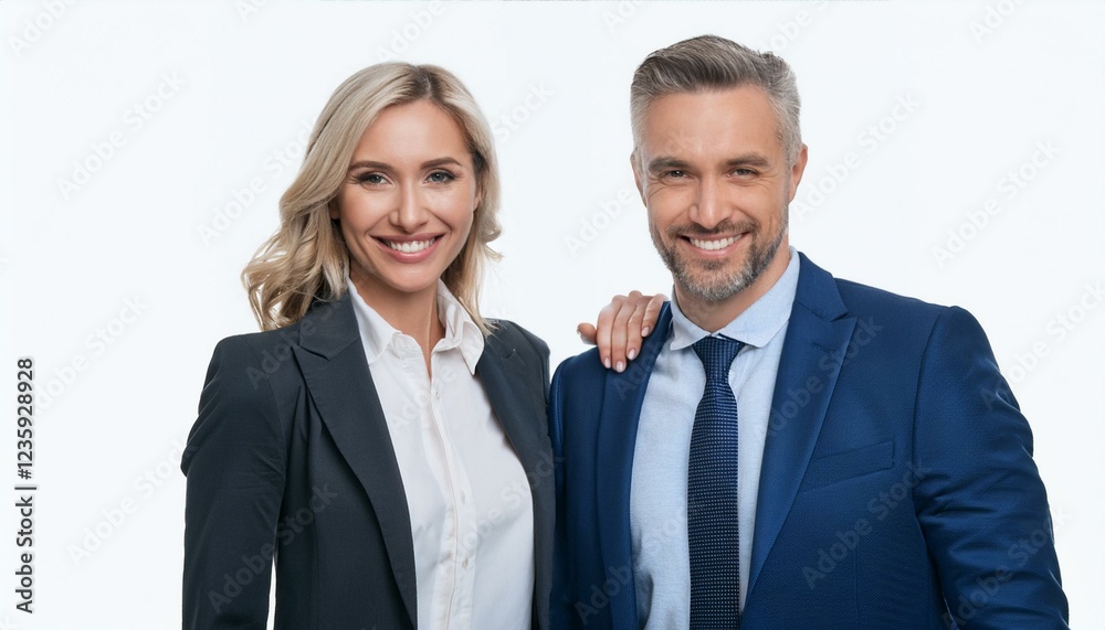 Two happy executives business man and woman partners in office. smiling company managers Two happy executives business man and woman partners in office. smiling company managers