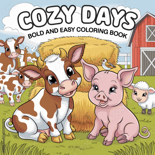 cute coloring book cover, cover, cute kids illustration, cartoon cover, cartoon illustration, kawaii coloring, easy and bold, kawaii cover, cozy, cozy cover, fuzzy, hygge, coloring pages, adult colori