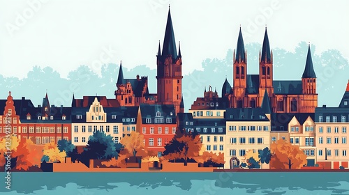 European Cityscape Autumn Panorama photo