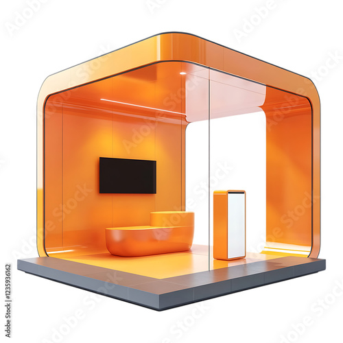 PNG Modern Exhibition Booth Against Transparent Background for Trade Show, Marketing, or Event Design Projects