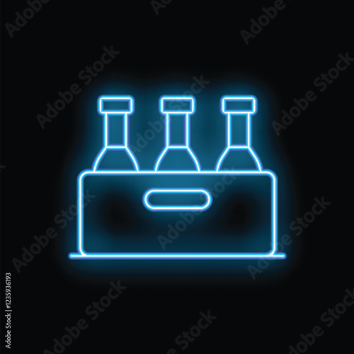 Glowing neon line beer bottles in crate icon isolated on black background. 4k ultra hd video motion graphic animation