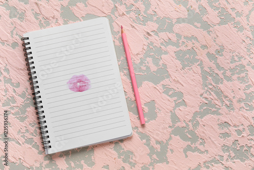 Notebook with lipstick kiss...