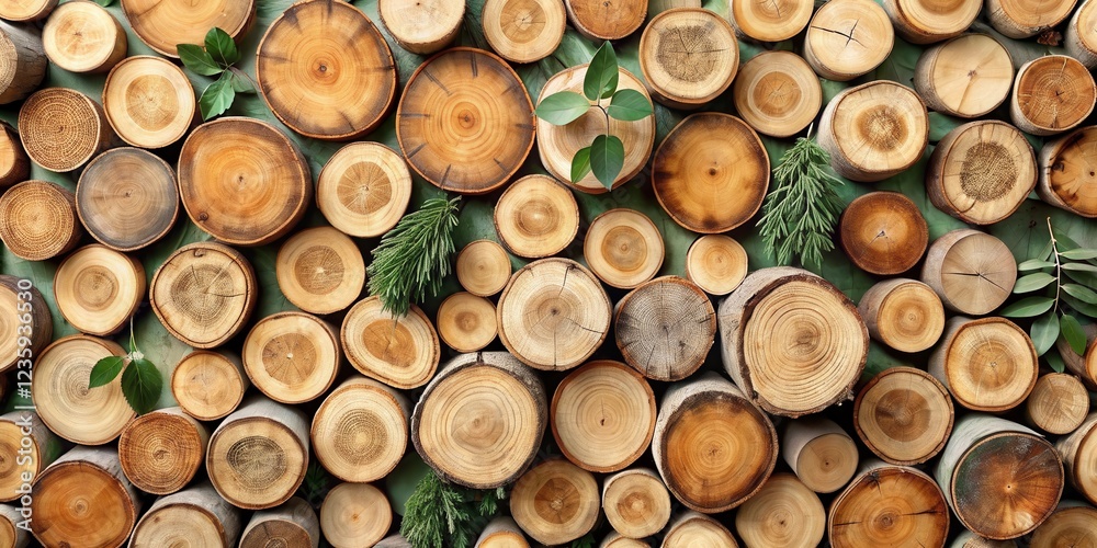 A collection of wooden discs, arranged in a circular pattern and accented with sprigs of greenery, creating a visually appealing and textured background. A collection of wooden discs, arranged in a circular pattern and accented with sprigs of greenery, creating a visually appealing and textured background.