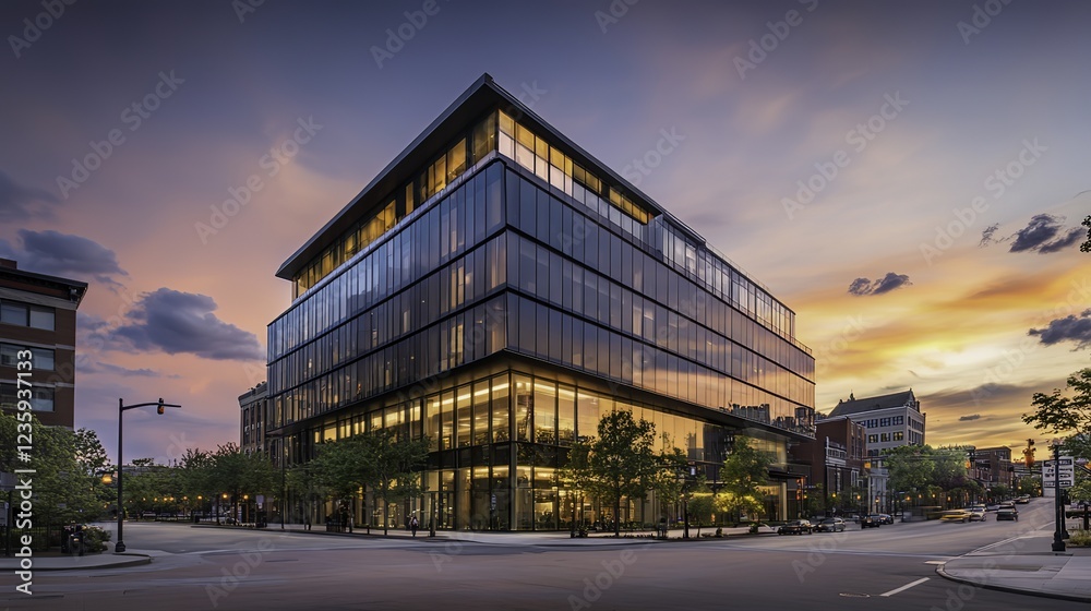 Office building glowing in golden dusk light, framed by urban skyline, evoking a sense of modern ambition and quiet reflection. Office building glowing in golden dusk light, framed by urban skyline, evoking a sense of modern ambition and quiet reflection.