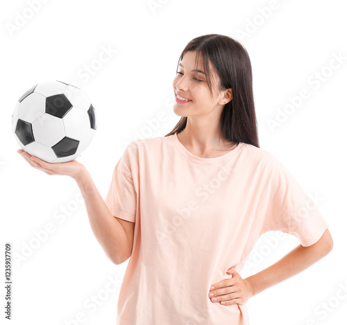Young woman with soccer bal...