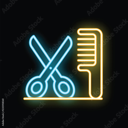 Glowing neon sign depicting scissors and a comb, perfect for any barber or hairdresser looking to attract customers