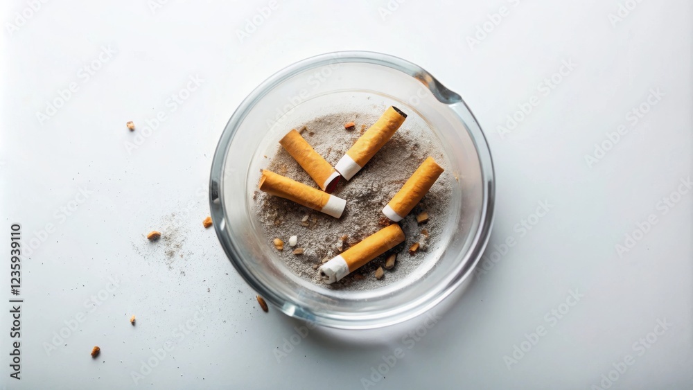 A glass ashtray overflowing with cigarette butts and ash, a testament to the habit's lingering presence. A glass ashtray overflowing with cigarette butts and ash, a testament to the habit's lingering presence.