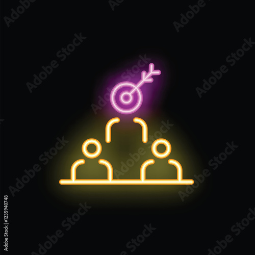 Neon glowing icon of a business team working together to achieve a common goal