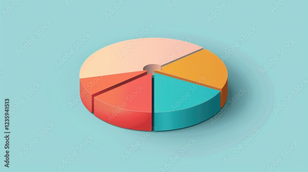 Fototapeta premium Colorful 3D Pie Chart on Light Blue Background