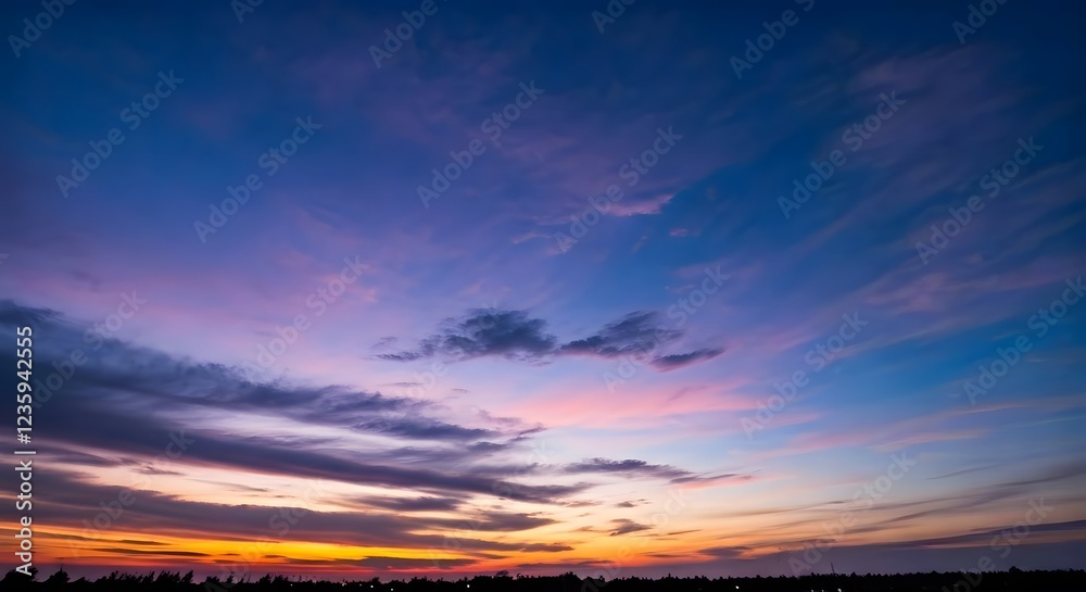 A twilight sky gradient blending deep blue, purple, and a hint of pink, Ai Generated A twilight sky gradient blending deep blue, purple, and a hint of pink, Ai Generated